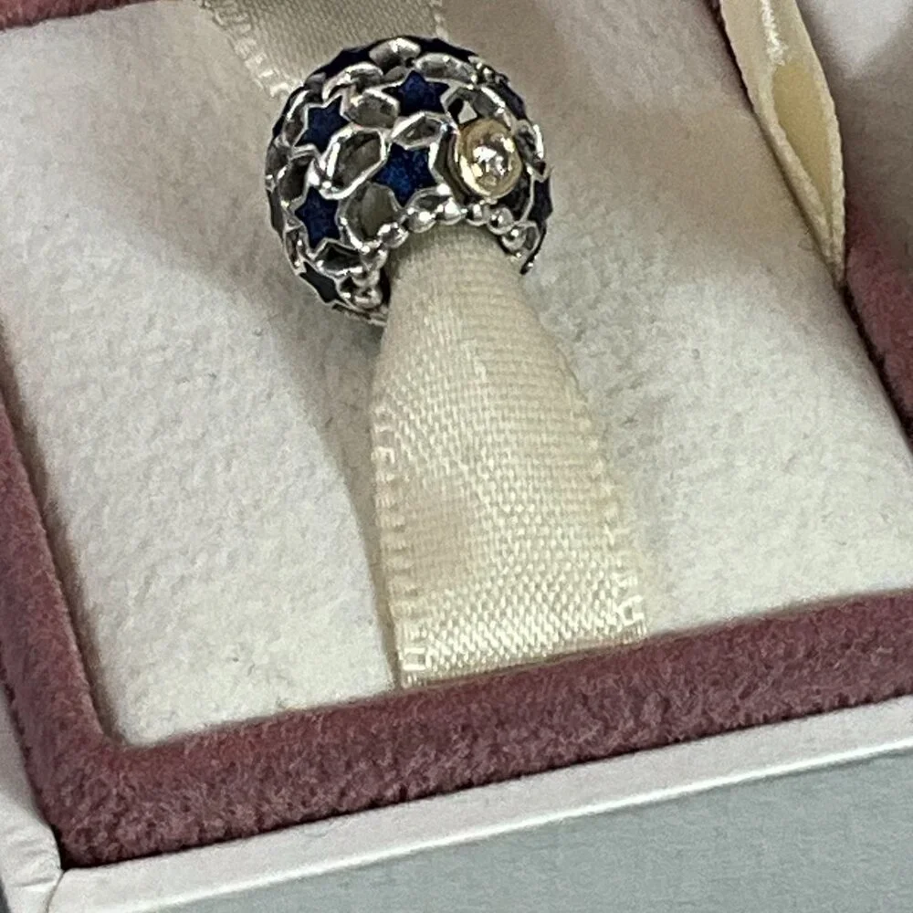 NWOT Pandora Night Sky Blue Enamel CZ Charm - 925 Sterling Silver 791371CZ - Picture 2 of 4